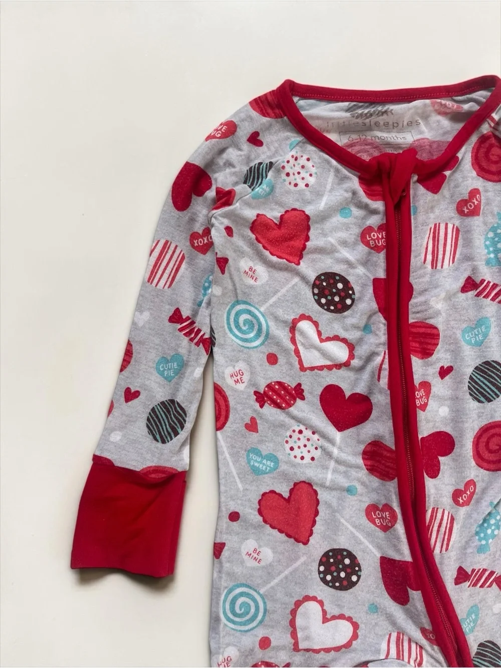 LITTLE SLEEPIES VGUC Bamboo Conversation Heart Candy Convertible Zip Up PJs
